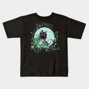 Mother's Day Blessed Cat Mom Mint Nip Green Kids T-Shirt